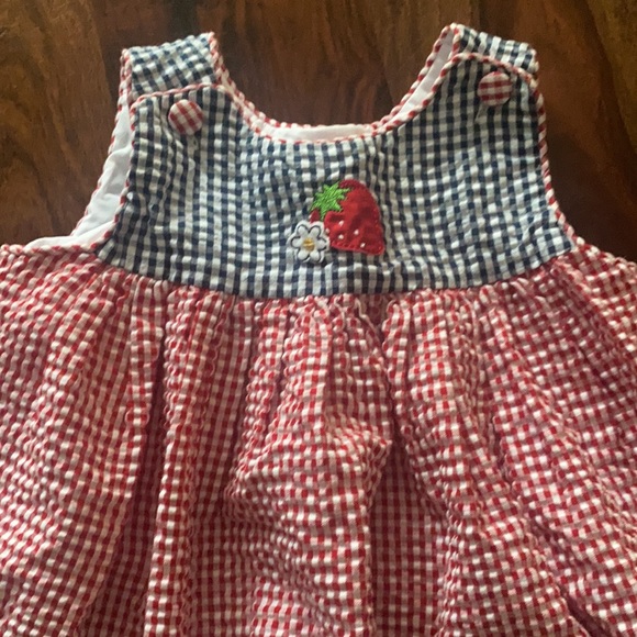 Good Lad Red & Blue Gingham Strawberry Applique Dress - Picture 3 of 6